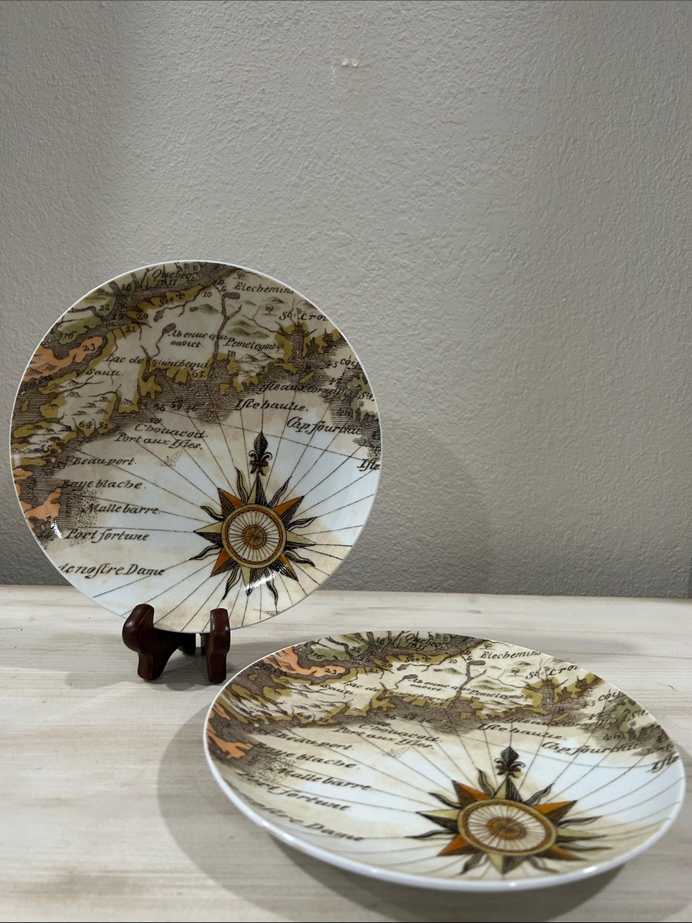 Pottery Barn-Coastal Curiosity Plate- Fall Colors/Compass Rose